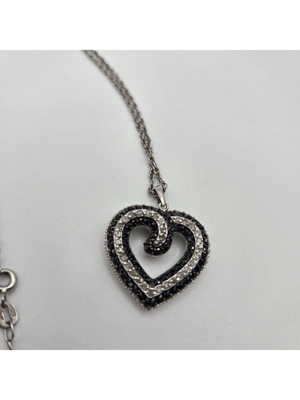 Reversible Genuine Diamond Black White Heart Necklace 2cttw Sterling Silver 925